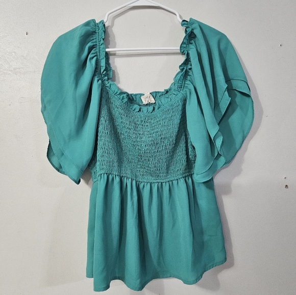 Bibi Blue/green Off The Shoulder Blouse! - Picture 1 of 5